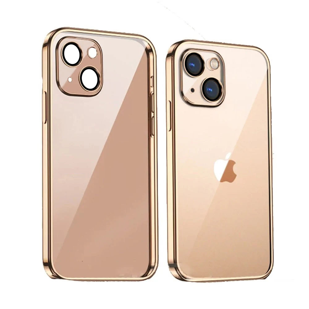 Etui do iPhone 14 Premium Protect Full Cover z osłoną kamery i obiektywów 9H, krystaliczny tył, czerwone złoto