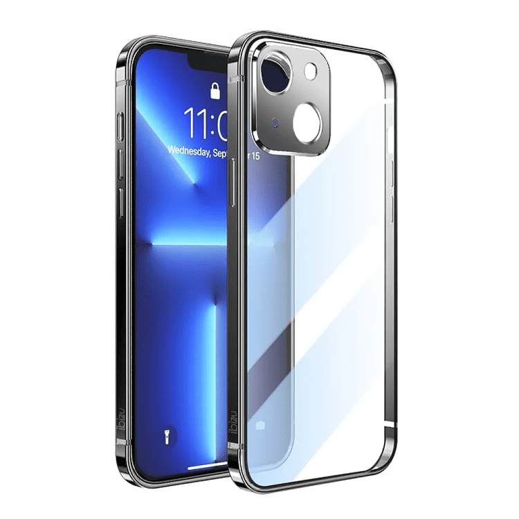 etui do iphone 14 ibizu elite skin ultra cienkie, krystalicznie czyste z metalową ramką, czarne