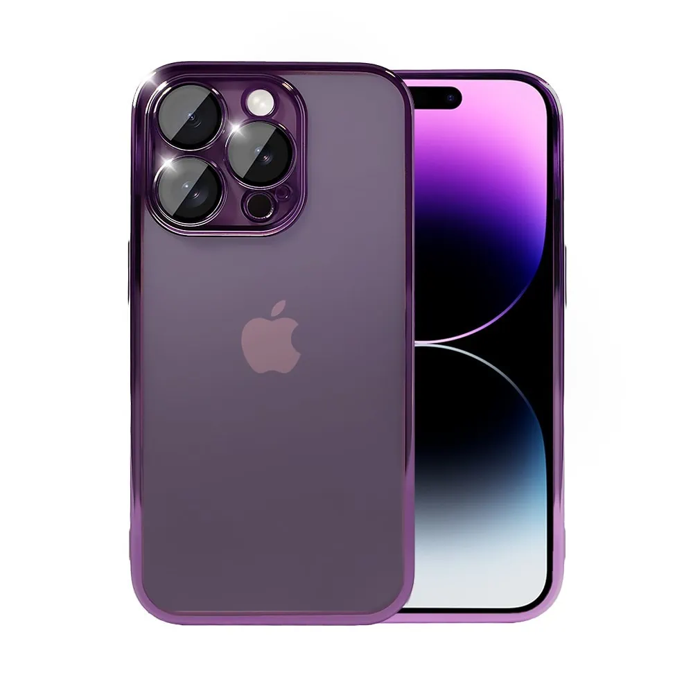 etui do iphone 14 pro max slim protect full cover z osłoną kamery i obiektywów 9h, głęboka purpura
