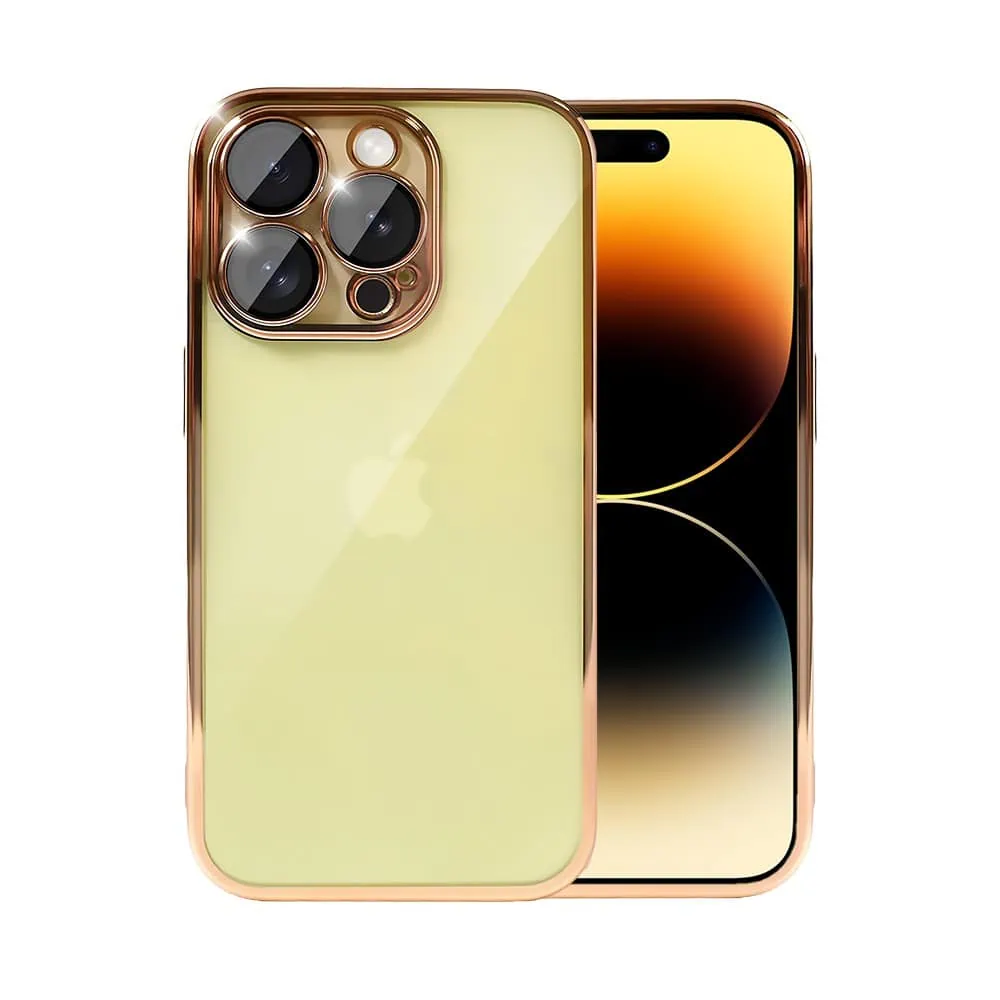 Etui do iPhone 14 Pro Slim Protect Full Cover z osłoną kamery i obiektywów 9H, krystaliczny tył, czerwone złoto
