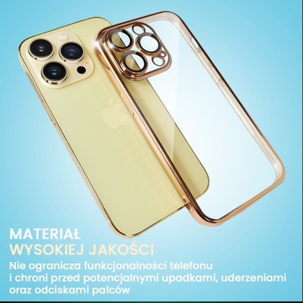 etui do iphone 14 pro max slim protect full cover z osłoną kamery i obiektywów 9h, krystaliczny tył, czerwone złoto