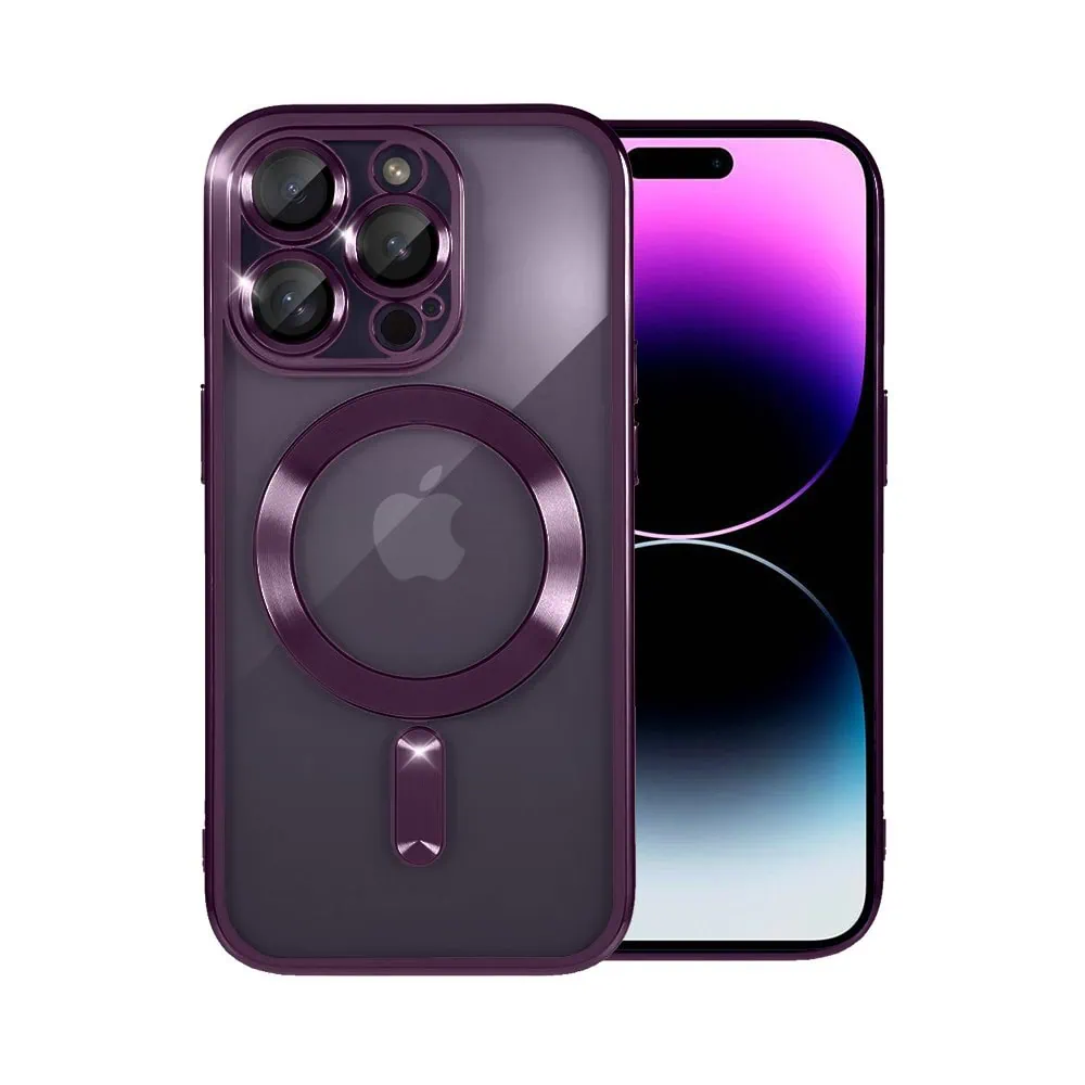 Etui do iPhone 14 Pro MagSafe Luxury Protect przeźroczyste, hybrydowa ochrona kamery, głęboka purpura