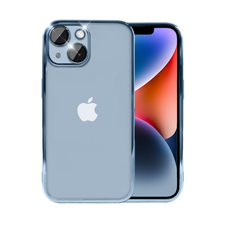 etui do iphone 14 slim protect full cover z osłoną kamery i obiektywów 9h, górski niebieski