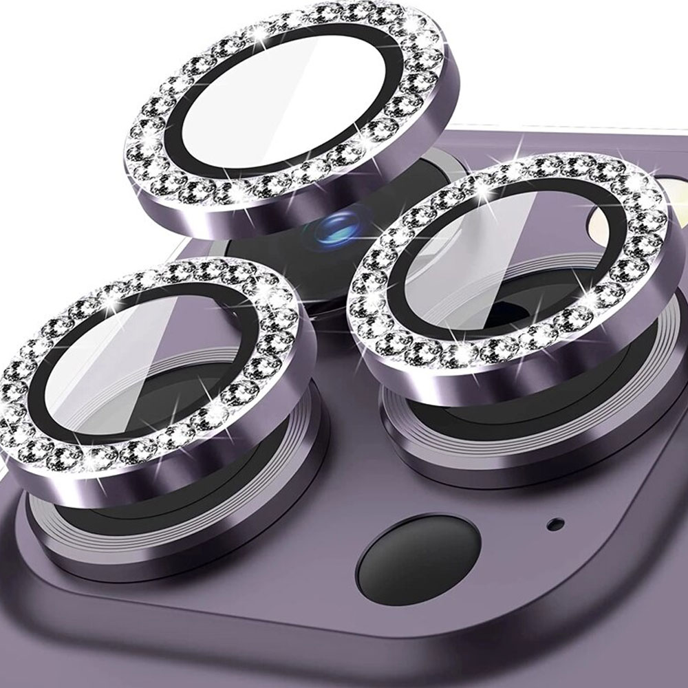 Luksusowa diamentowa osłona obiektywów, szkło na aparat iPhone 14 Pro, ciemna purpura