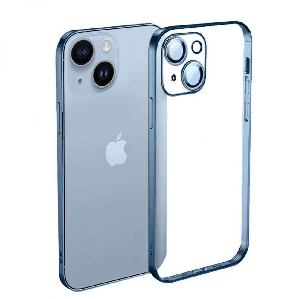 Etui do iPhone 14 Slim Protect Full Cover z osłoną kamery i obiektywów 9H, górski niebieski (PO ZWROCIE)