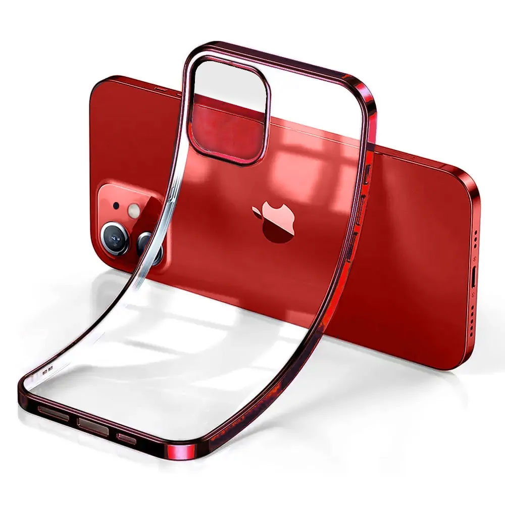Etui do iPhone 12 Pro JETech Simple Metallic vampire red przeźroczyste z ramką w kolorze czerwonym