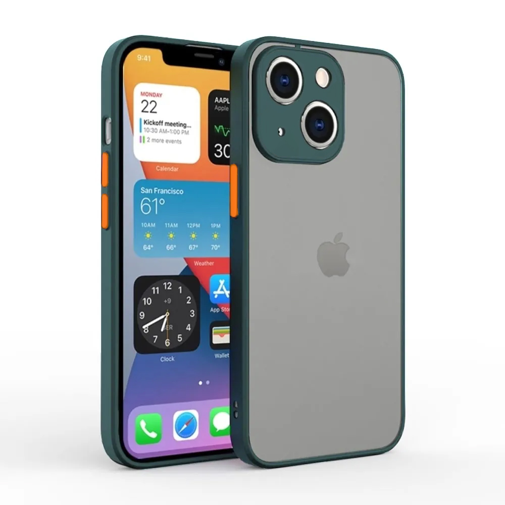 Etui do iPhone 13 Mini półprzeźroczyste matowe z ochroną aparatu, zielone