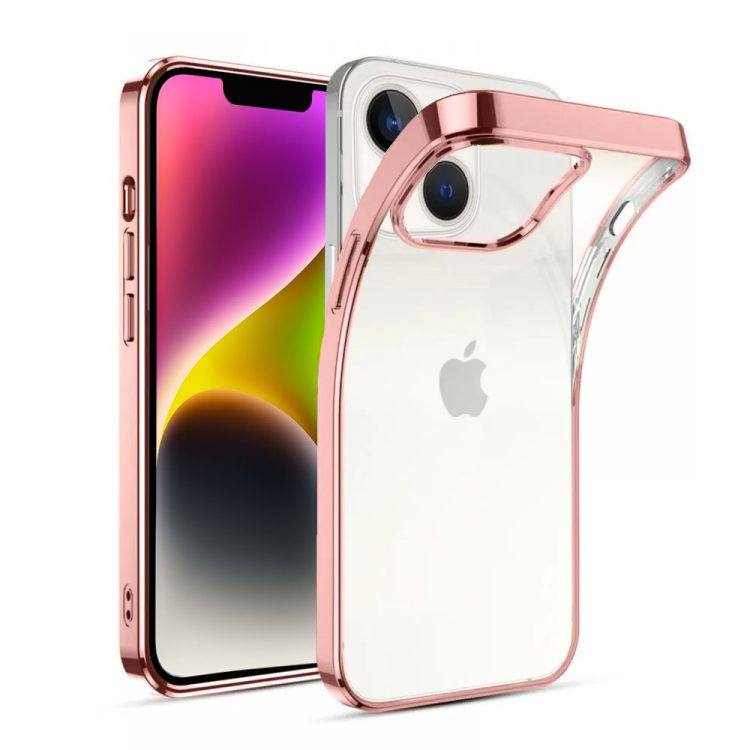 Etui do iPhone 14 JETech Simple Metallic rose gold przeźroczyste z ramką w kolorze różowego złota