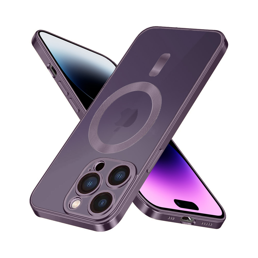 Etui do iPhone 14 Pro Max MagSafe Luxury Protect przeźroczyste, hybrydowa ochrona kamery, głęboka purpura