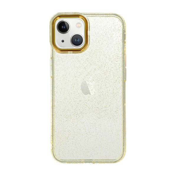 Etui do iPhone 14 przeźroczyste silikonowe z brokatem, złote