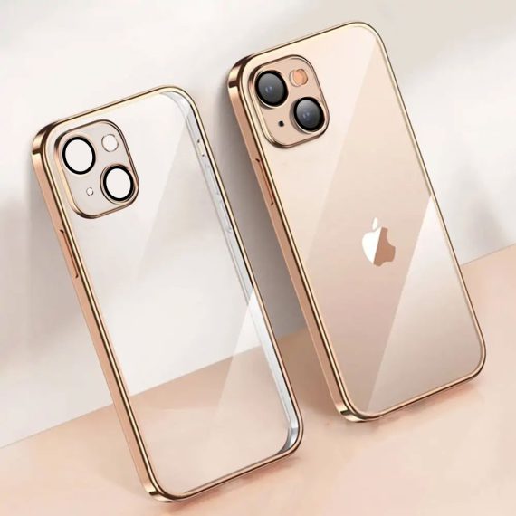 etui do iphone 14 plus premium protect full cover z osłoną kamery i obiektywów 9h, szklany tył, czerwone złoto