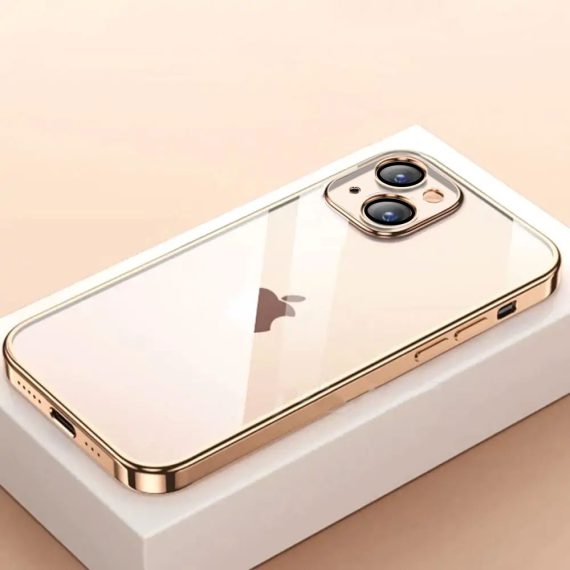 etui do iphone 14 plus premium protect full cover z osłoną kamery i obiektywów 9h, szklany tył, czerwone złoto