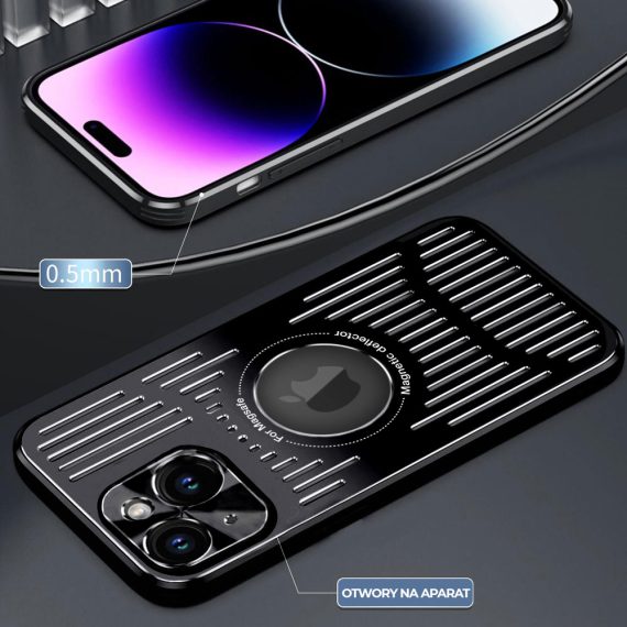 etui do iphone 14 metal defender magsafe z osłoną aparatu, metalowe, głęboka czerń