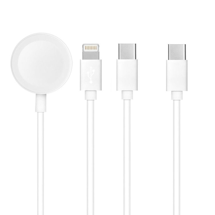 Ładowarka USB Typ C 3w1 do Apple Watch, iPhone Lightning oraz USB Typ C biała
