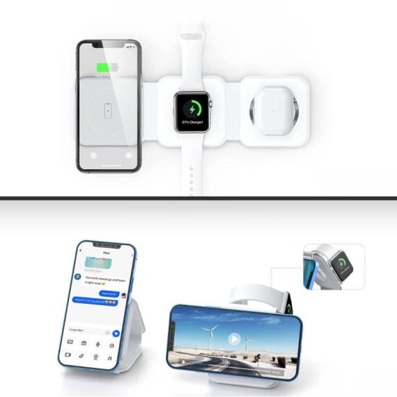 Ładowarka bezprzewodowa indukcyjna 3w1 15w iphone, apple watch, airpods, biała