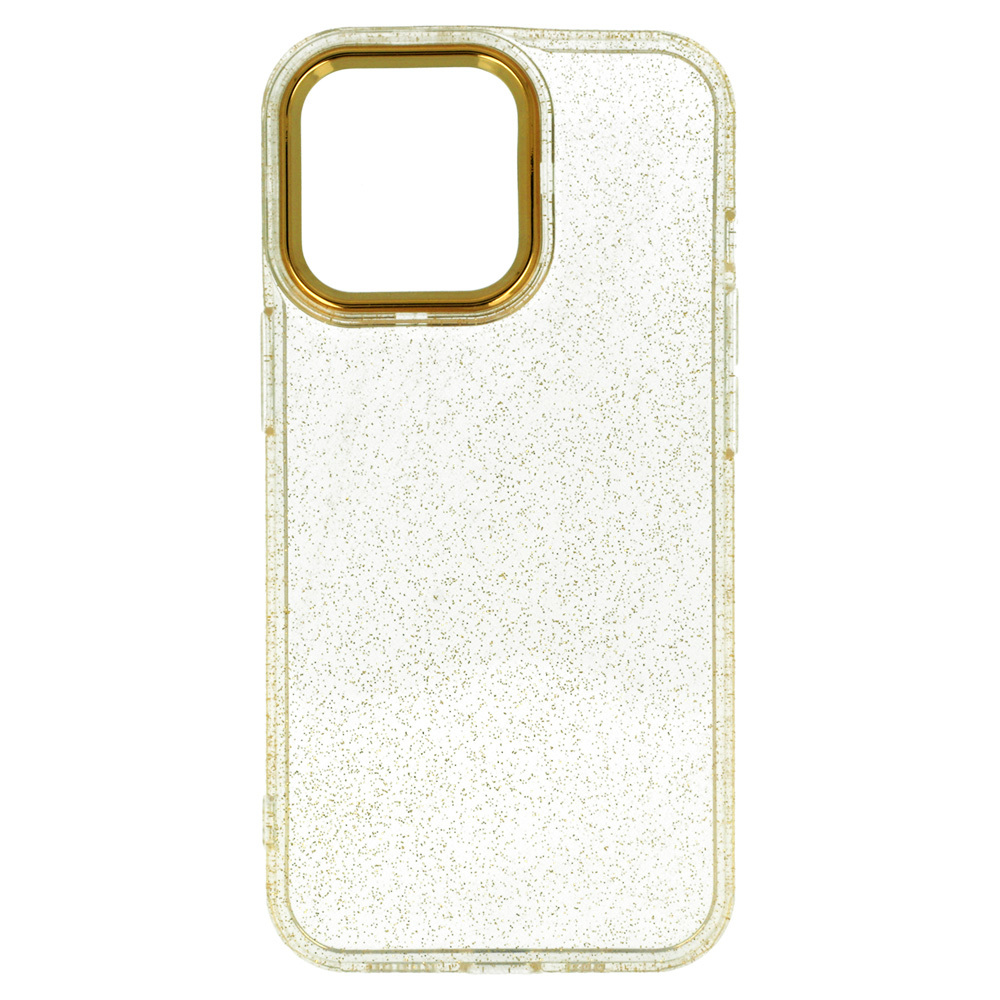 etui do iphone 14 pro przeźroczyste silikonowe z brokatem, złote