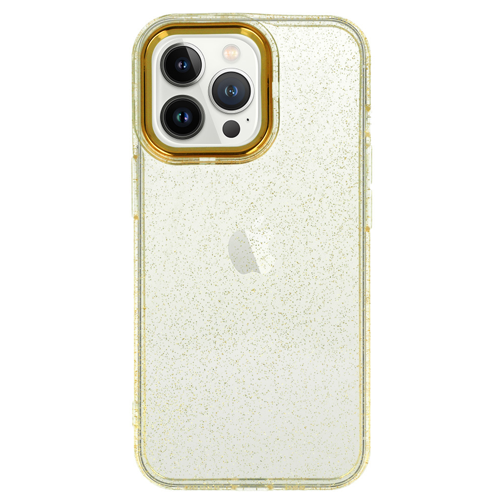 Etui do iPhone 14 Pro Max przeźroczyste silikonowe z brokatem, złote
