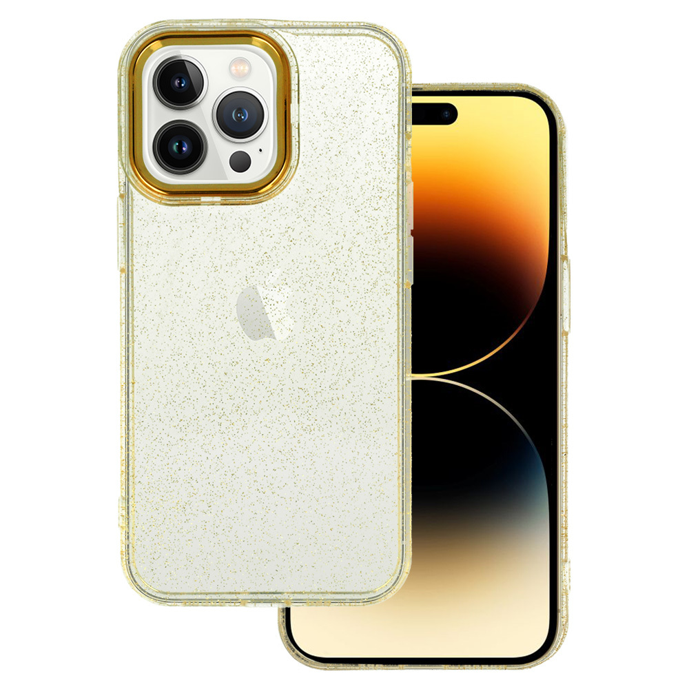 etui do iphone 14 pro przeźroczyste silikonowe z brokatem, złote