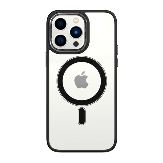 etui do iphone 14 pro magsafe, przeźroczyste, szklany tył, czarna ramka