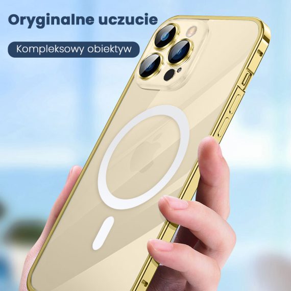 etui do iphone 14 pro magsafe metalic gold frame oryginal matowe, złota ramka, ochrona aparatu