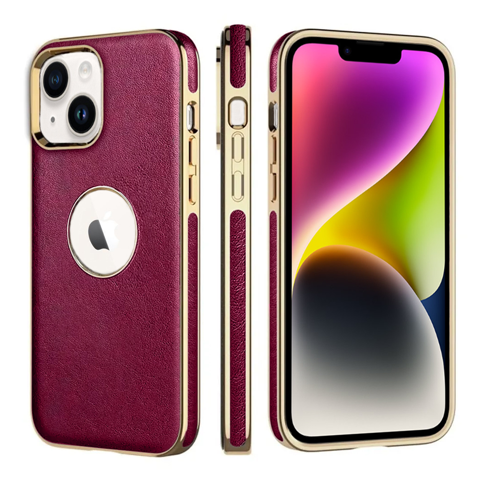 Etui do iPhone 14 Slim Leather Protect z widocznym logo, rdzawa purpura