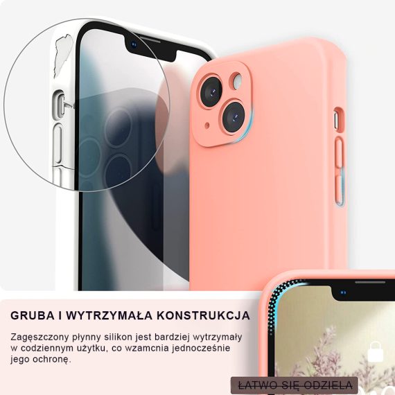 etui do iphone 13 pro silikonowe z mikrofibrą premium soft touch z ochroną na aparat, różowy