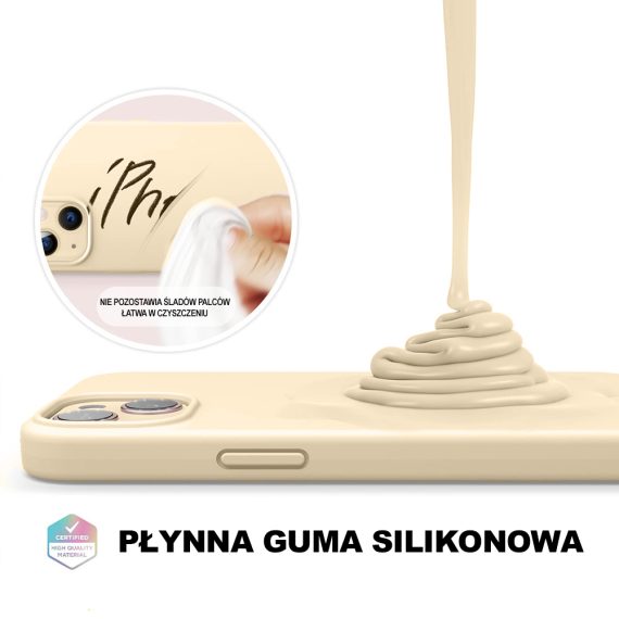 etui do iphone 13 silikonowe z mikrofibrą soft touch, beżowe