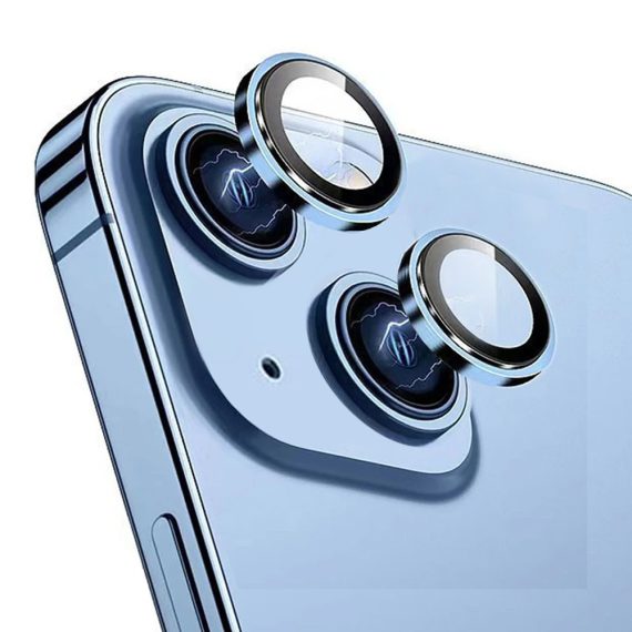 metalowa osłona obiektywów szkło na aparat iphone 14 plus, niebieskie