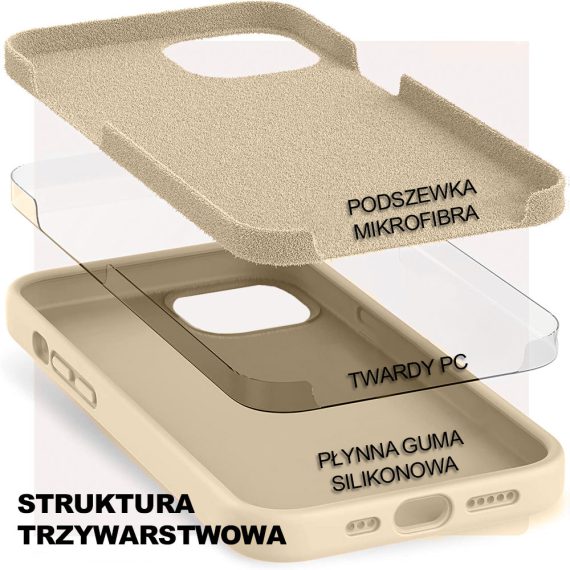 etui do iphone 13 silikonowe z mikrofibrą soft touch, beżowe