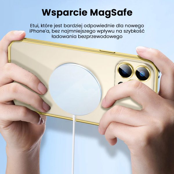 etui do iphone 14 pro magsafe metalic gold frame oryginal matowe, złota ramka, ochrona aparatu
