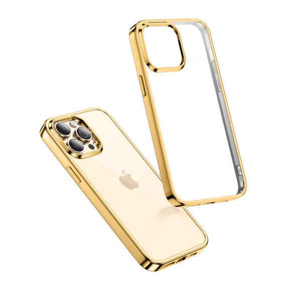 etui do iphone 13 pro jetech simple metallic gold przeźroczyste z ramką w kolorze złota