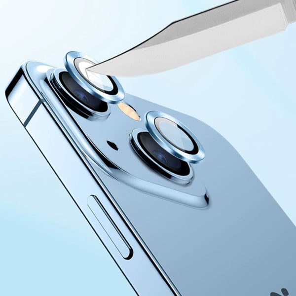 metalowa osłona obiektywów szkło na aparat iphone 14 plus, niebieskie