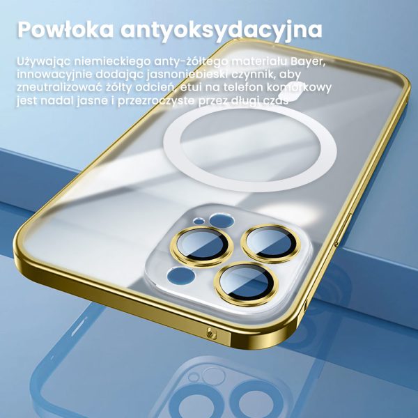 etui do iphone 14 pro magsafe metalic gold frame oryginal matowe, złota ramka, ochrona aparatu