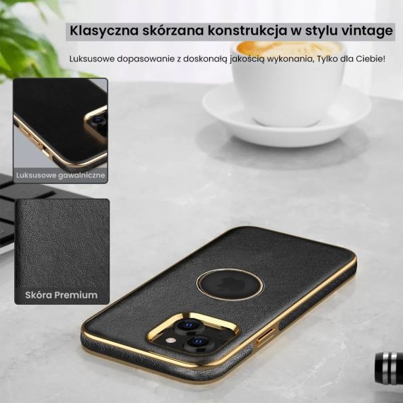etui do iphone 14 slim leather protect z widocznym logo, czarne