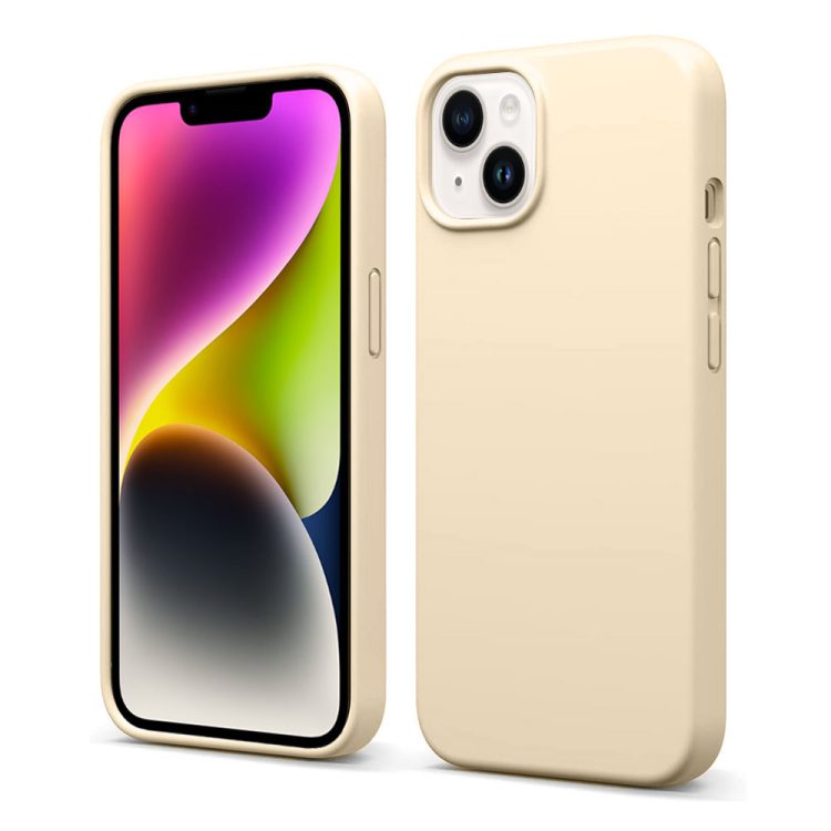 etui do iphone 13 silikonowe z mikrofibrą soft touch, beżowe