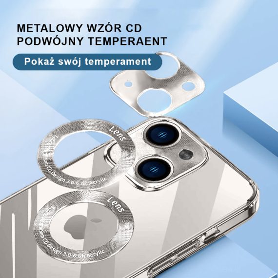 etui do iphone 14 space aluminium szklany tył z osłoną aparatu, srebrne
