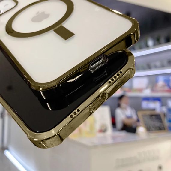 etui do iphone 13 magsafe protect transparentne ochrona kamery, brązowe złoto