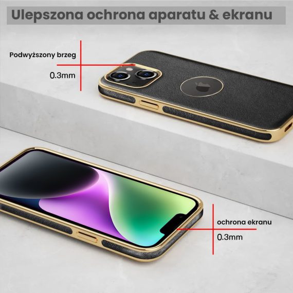 etui do iphone 14 slim leather protect z widocznym logo, czarne