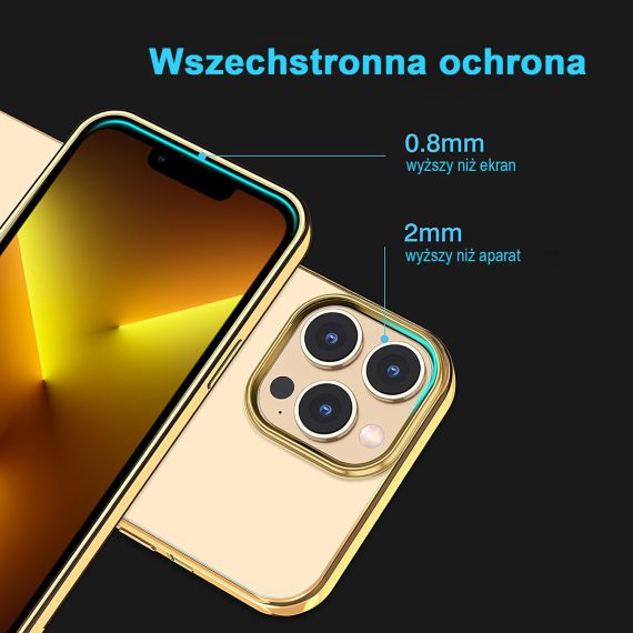 etui do iphone 13 pro jetech simple metallic gold przeźroczyste z ramką w kolorze złota