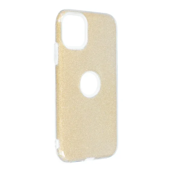 etui do iphone 12 z brokatem i wycięciem na logo silikonowe, złote
