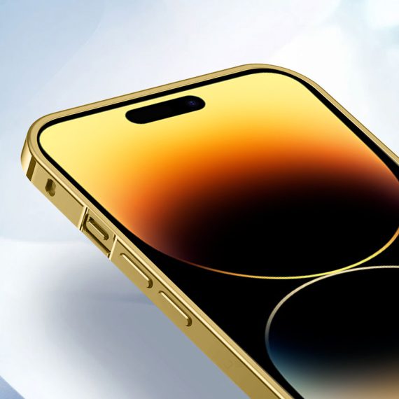 etui do iphone 14 pro magsafe metalic gold frame oryginal matowe, złota ramka, ochrona aparatu