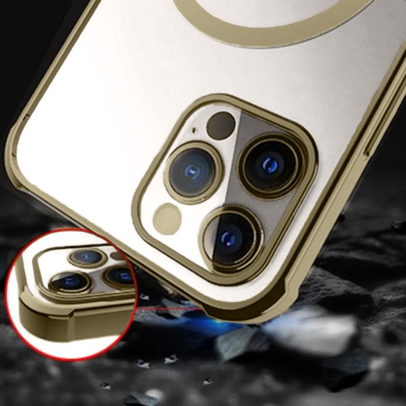etui do iphone 13 magsafe protect transparentne ochrona kamery, brązowe złoto