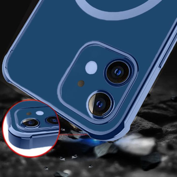 etui do iphone 12 magsafe protect transparentne ochrona kamery, granatowe