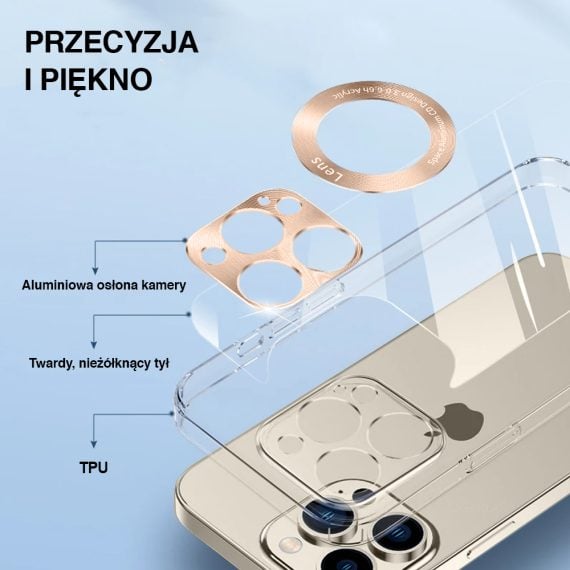 etui do iphone 14 pro max space aluminium szklany tył z osłoną aparatu, złote
