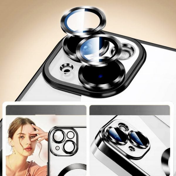 etui do iphone 13 magsafe luxury protect przeźroczyste, hybrydowa ochrona kamery, czarne