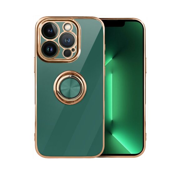 Etui do iPhone 13 Pro Max eleganckie, ze złotym metalowym uchwytem i zdobieniami, zielone, now (5)