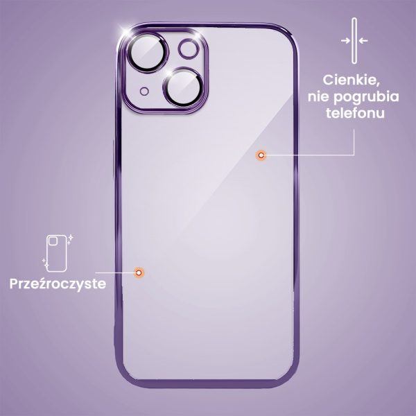 etui do iphone 14 premium protect full cover z osłoną kamery i obiektywów 9h, fioletowe
