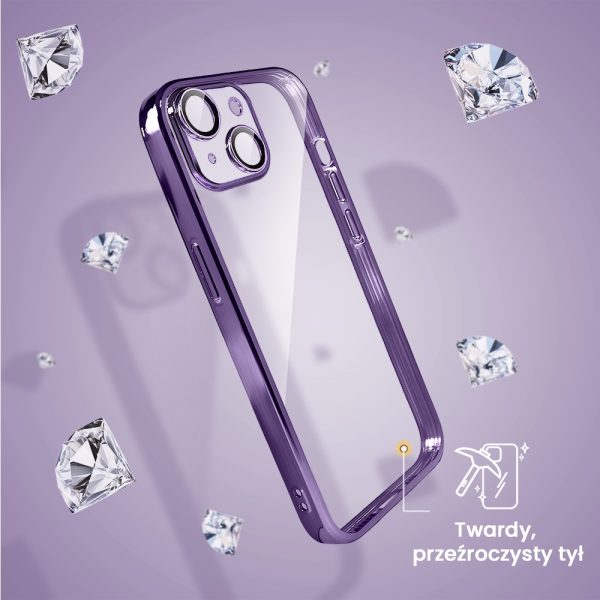 etui do iphone 14 premium protect full cover z osłoną kamery i obiektywów 9h, fioletowe