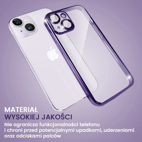 etui do iphone 14 premium protect full cover z osłoną kamery i obiektywów 9h, fioletowe