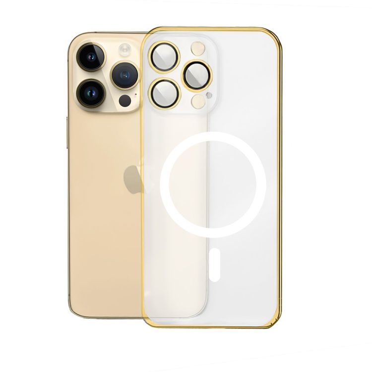 etui do iphone 14 pro magsafe metalic gold frame oryginal matowe, złota ramka, ochrona aparatu